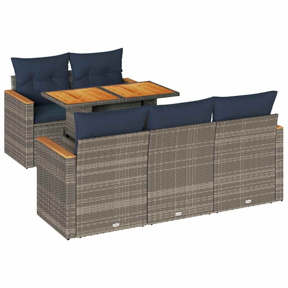 vidaXL Set mobilier grădină cu perne, 6 piese, gri, poliratan