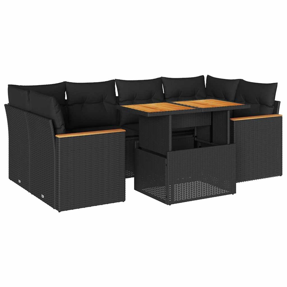 vidaXL Set mobilier grădină perne 6 piese negru poliratan/lemn acacia