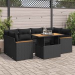 vidaXL Set mobilier grădină perne 6 piese negru poliratan/lemn acacia vidaXL Set mobilier grădină perne 6 piese negru poliratan/lemn acacia