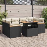 vidaXL Set mobilier grădină perne 6 piese negru poliratan/lemn acacia vidaXL Set mobilier grădină perne 6 piese negru poliratan/lemn acacia