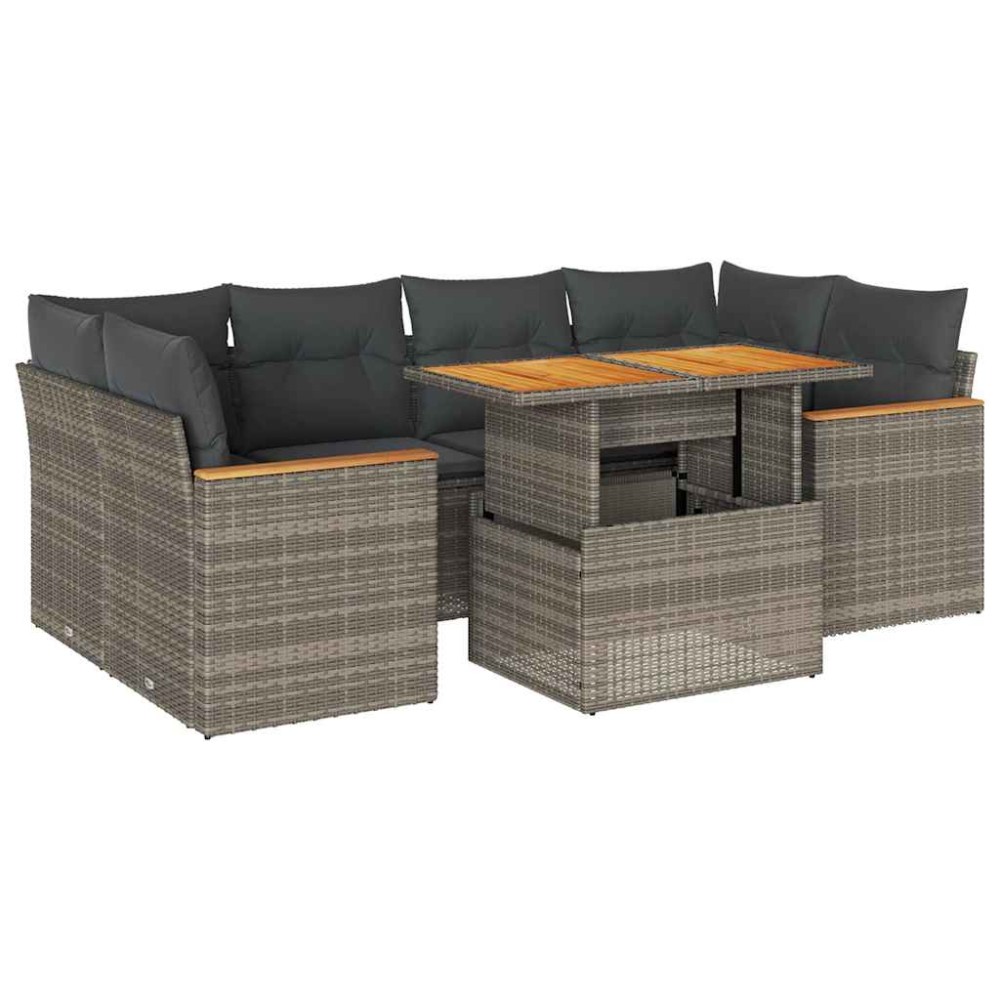 vidaXL Set mobilier grădină cu perne 6 piese gri poliratan/lemn acacia