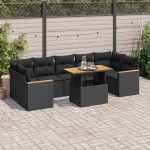 vidaXL Set mobilier grădină perne 8 piese negru, poliratan/lemn acacia vidaXL Set mobilier grădină perne 8 piese negru, poliratan/lemn acacia