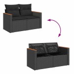 vidaXL Set mobilier grădină perne 8 piese negru, poliratan/lemn acacia vidaXL Set mobilier grădină perne 8 piese negru, poliratan/lemn acacia