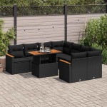 vidaXL Set mobilier grădină perne 9 piese negru poliratan/lemn acacia vidaXL Set mobilier grădină perne 9 piese negru poliratan/lemn acacia