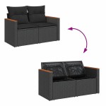 vidaXL Set mobilier grădină perne 9 piese negru poliratan/lemn acacia vidaXL Set mobilier grădină perne 9 piese negru poliratan/lemn acacia