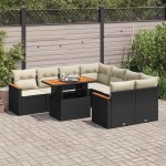 vidaXL Set mobilier grădină perne 9 piese negru poliratan/lemn acacia vidaXL Set mobilier grădină perne 9 piese negru poliratan/lemn acacia