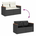 vidaXL Set mobilier grădină perne 9 piese negru poliratan/lemn acacia vidaXL Set mobilier grădină perne 9 piese negru poliratan/lemn acacia
