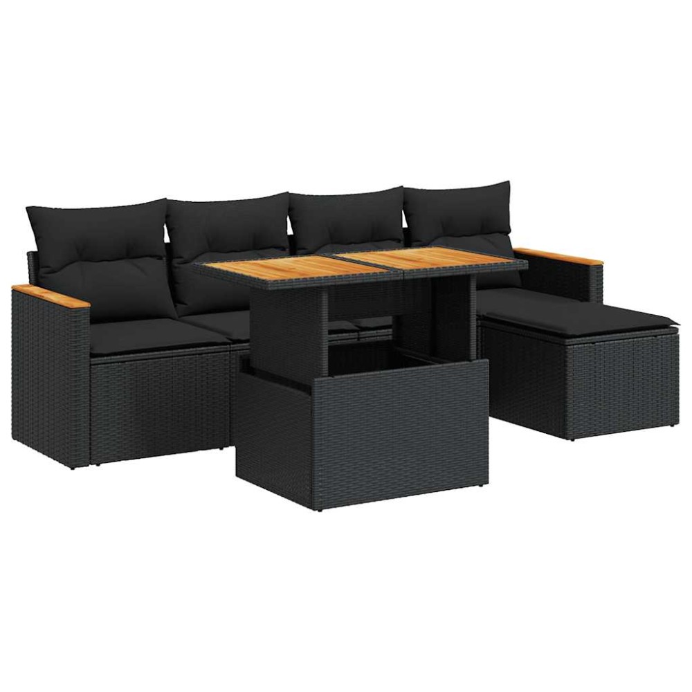 vidaXL Set mobilier grădină perne 6 piese negru poliratan/lemn acacia