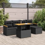 vidaXL Set mobilier grădină perne 6 piese negru poliratan/lemn acacia vidaXL Set mobilier grădină perne 6 piese negru poliratan/lemn acacia