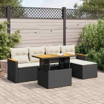 vidaXL Set mobilier grădină perne 6 piese negru poliratan/lemn acacia vidaXL Set mobilier grădină perne 6 piese negru poliratan/lemn acacia