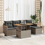 vidaXL Set mobilier grădină cu perne 6 piese gri poliratan/lemn acacia