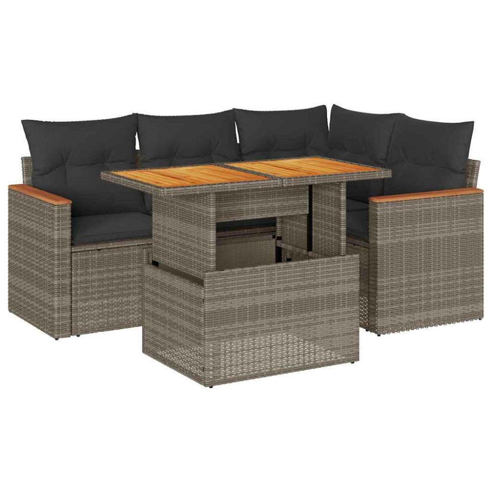 vidaXL Set canapea de grădină cu perne, 5 piese, poliratan/lemn acacia