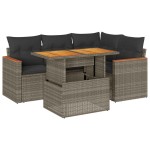 vidaXL Set canapea de grădină cu perne, 5 piese, poliratan/lemn acacia vidaXL Set canapea de grădină cu perne, 5 piese, poliratan/lemn acacia