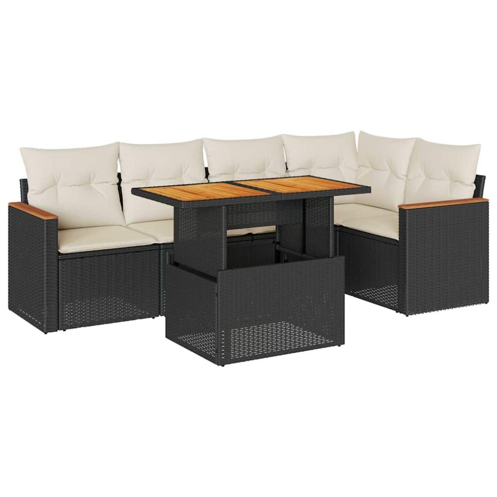 vidaXL Set mobilier grădină perne 6 piese negru poliratan/lemn acacia