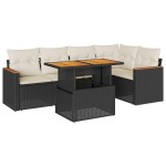vidaXL Set mobilier grădină perne 6 piese negru poliratan/lemn acacia vidaXL Set mobilier grădină perne 6 piese negru poliratan/lemn acacia