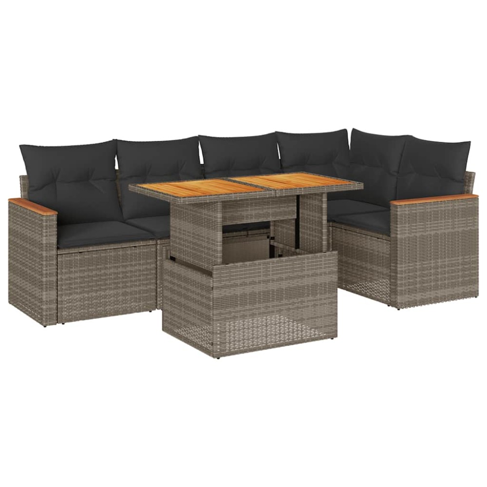 vidaXL Set mobilier grădină cu perne 6 piese gri poliratan/lemn acacia