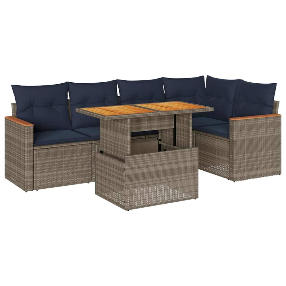 vidaXL Set mobilier grădină cu perne, 6 piese, gri, poliratan