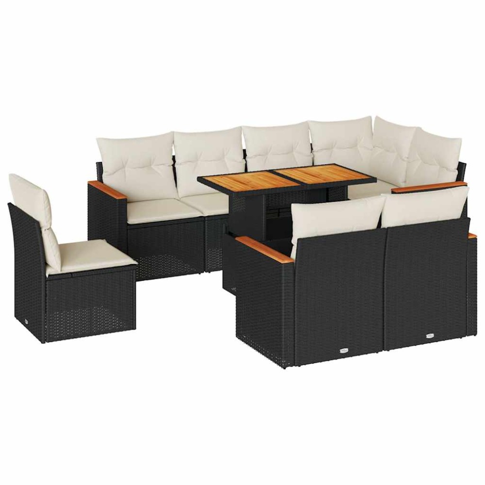 vidaXL Set mobilier grădină perne 9 piese negru poliratan/lemn acacia