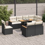 vidaXL Set mobilier grădină perne 9 piese negru poliratan/lemn acacia vidaXL Set mobilier grădină perne 9 piese negru poliratan/lemn acacia