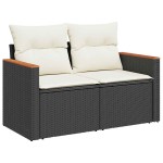 vidaXL Set mobilier grădină perne 9 piese negru poliratan/lemn acacia vidaXL Set mobilier grădină perne 9 piese negru poliratan/lemn acacia