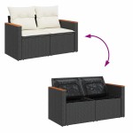 vidaXL Set mobilier grădină perne 9 piese negru poliratan/lemn acacia vidaXL Set mobilier grădină perne 9 piese negru poliratan/lemn acacia