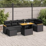 vidaXL Set mobilier grădină perne 8 piese negru, poliratan/lemn acacia vidaXL Set mobilier grădină perne 8 piese negru, poliratan/lemn acacia