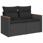 vidaXL Set mobilier grădină perne 8 piese negru, poliratan/lemn acacia vidaXL Set mobilier grădină perne 8 piese negru, poliratan/lemn acacia