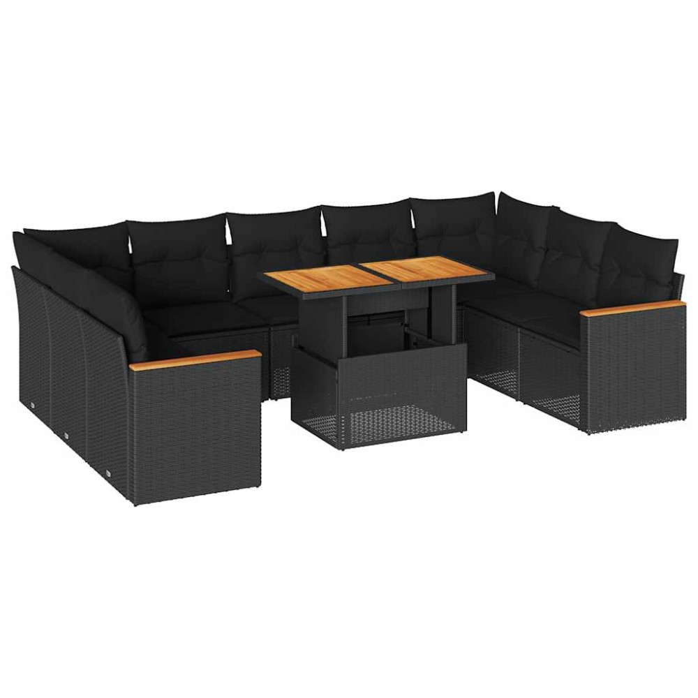 vidaXL Set canapele de grădină cu perne, 10 piese, negru, poliratan