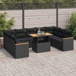 vidaXL Set canapele de grădină cu perne, 10 piese, negru, poliratan vidaXL Set canapele de grădină cu perne, 10 piese, negru, poliratan