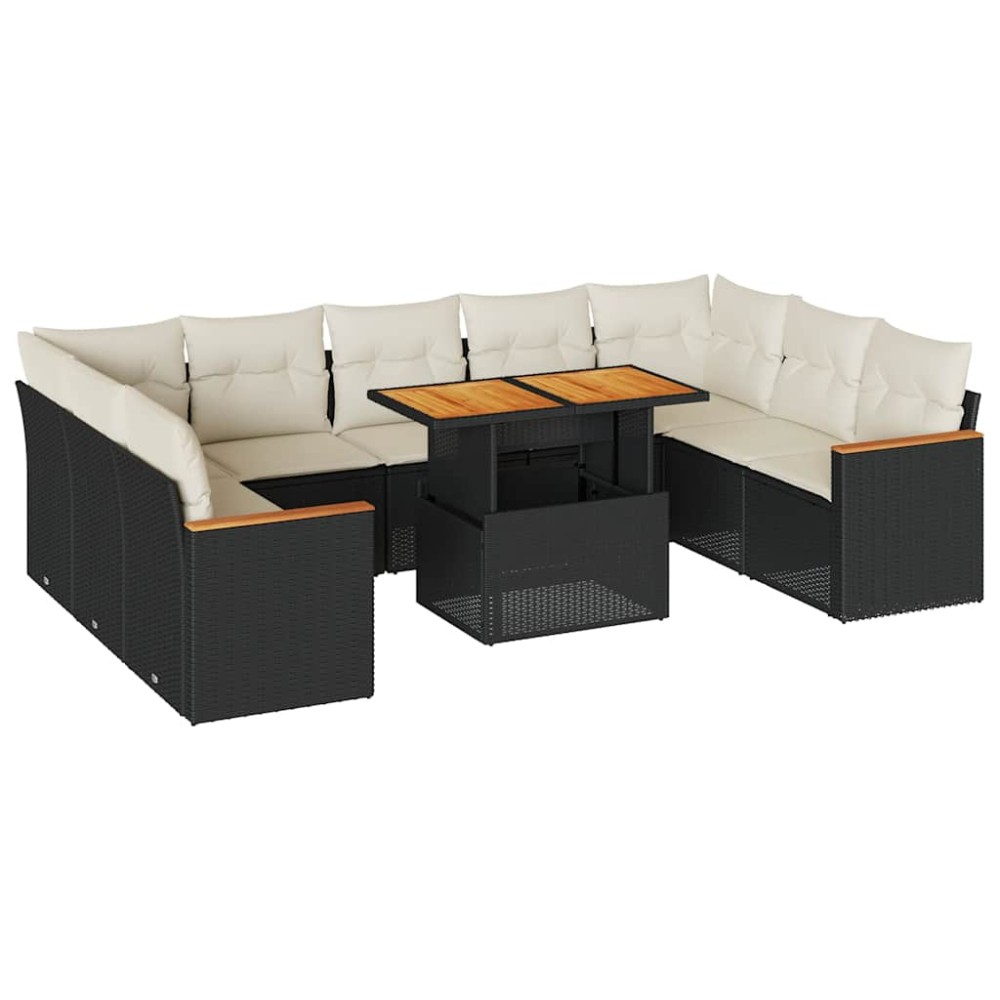 vidaXL Set canapele de grădină cu perne, 10 piese, negru, poliratan