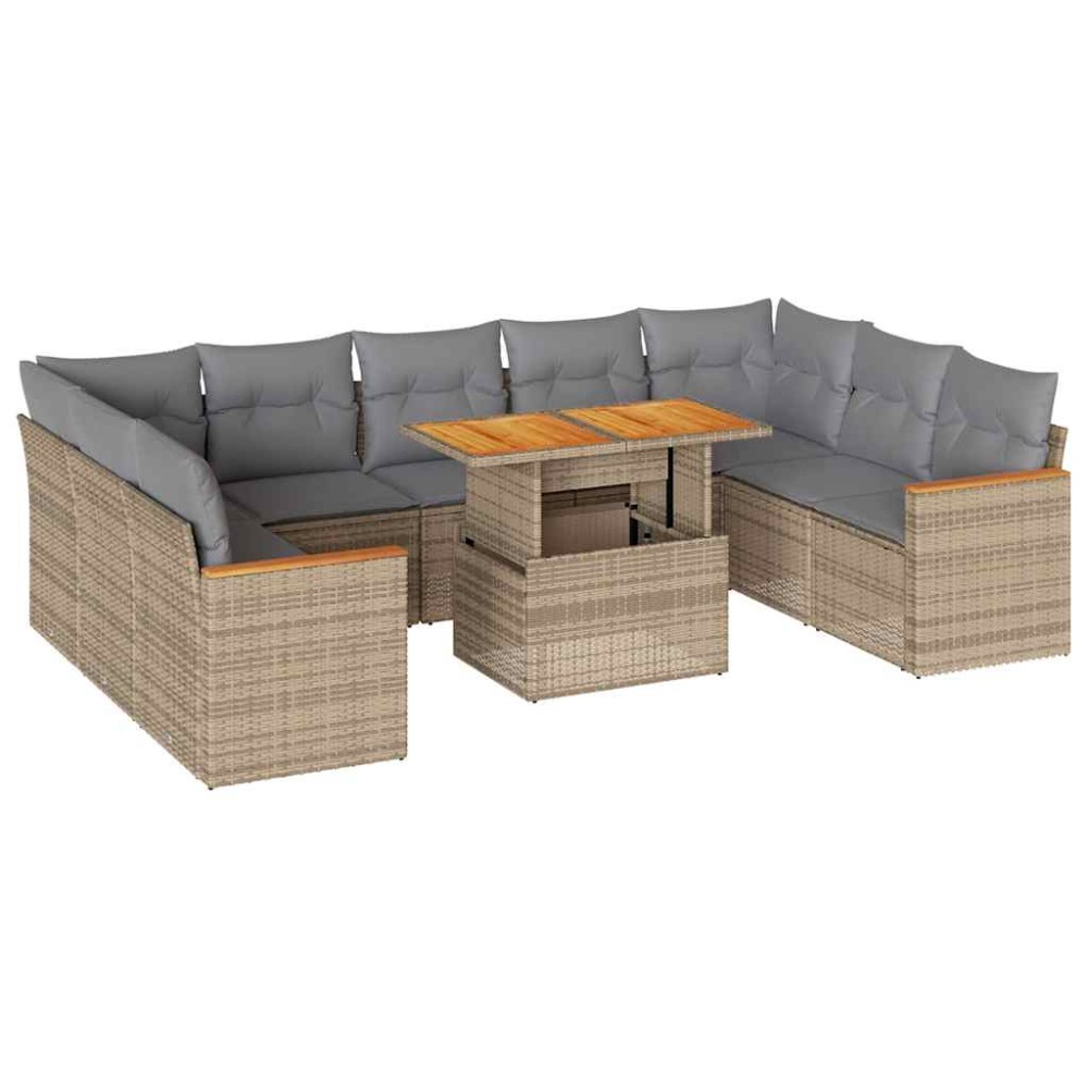vidaXL Set canapele de grădină cu perne, 10 piese, bej, poliratan