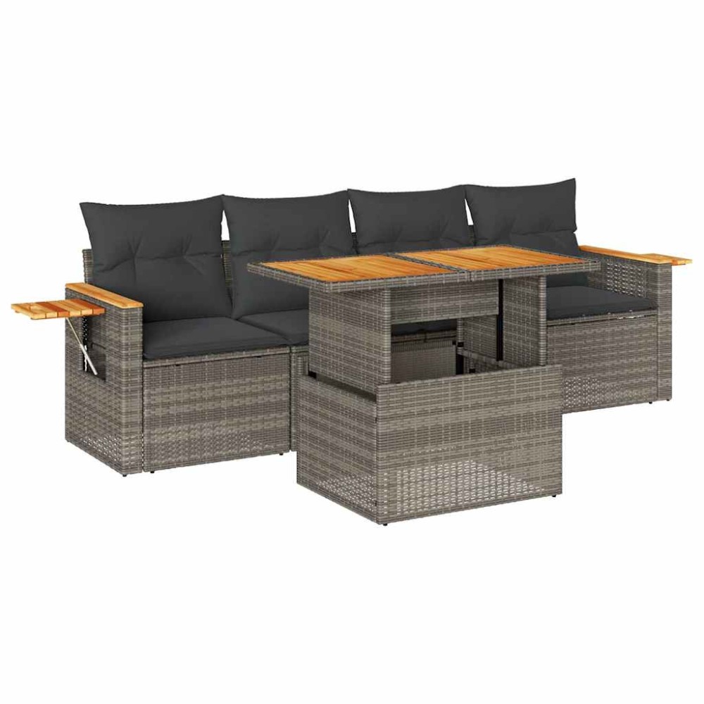 vidaXL Set canapea de grădină cu perne, 5 piese, poliratan/lemn acacia