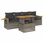 vidaXL Set canapea de grădină cu perne, 5 piese, poliratan/lemn acacia vidaXL Set canapea de grădină cu perne, 5 piese, poliratan/lemn acacia
