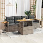vidaXL Set canapea de grădină cu perne, 5 piese, poliratan/lemn acacia vidaXL Set canapea de grădină cu perne, 5 piese, poliratan/lemn acacia