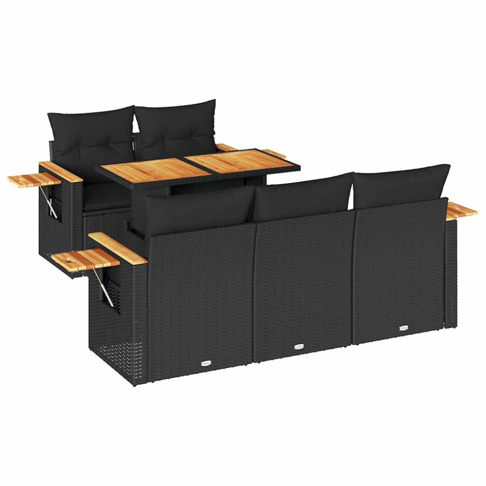 vidaXL Set mobilier grădină perne 6 piese negru poliratan/lemn acacia