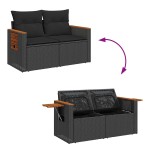 vidaXL Set mobilier grădină perne 6 piese negru poliratan/lemn acacia vidaXL Set mobilier grădină perne 6 piese negru poliratan/lemn acacia