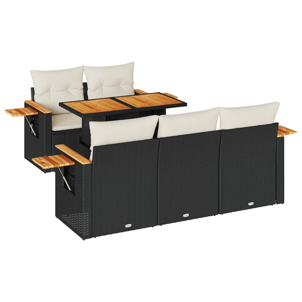 vidaXL Set mobilier grădină perne 6 piese negru poliratan/lemn acacia