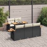 vidaXL Set mobilier grădină perne 6 piese negru poliratan/lemn acacia vidaXL Set mobilier grădină perne 6 piese negru poliratan/lemn acacia