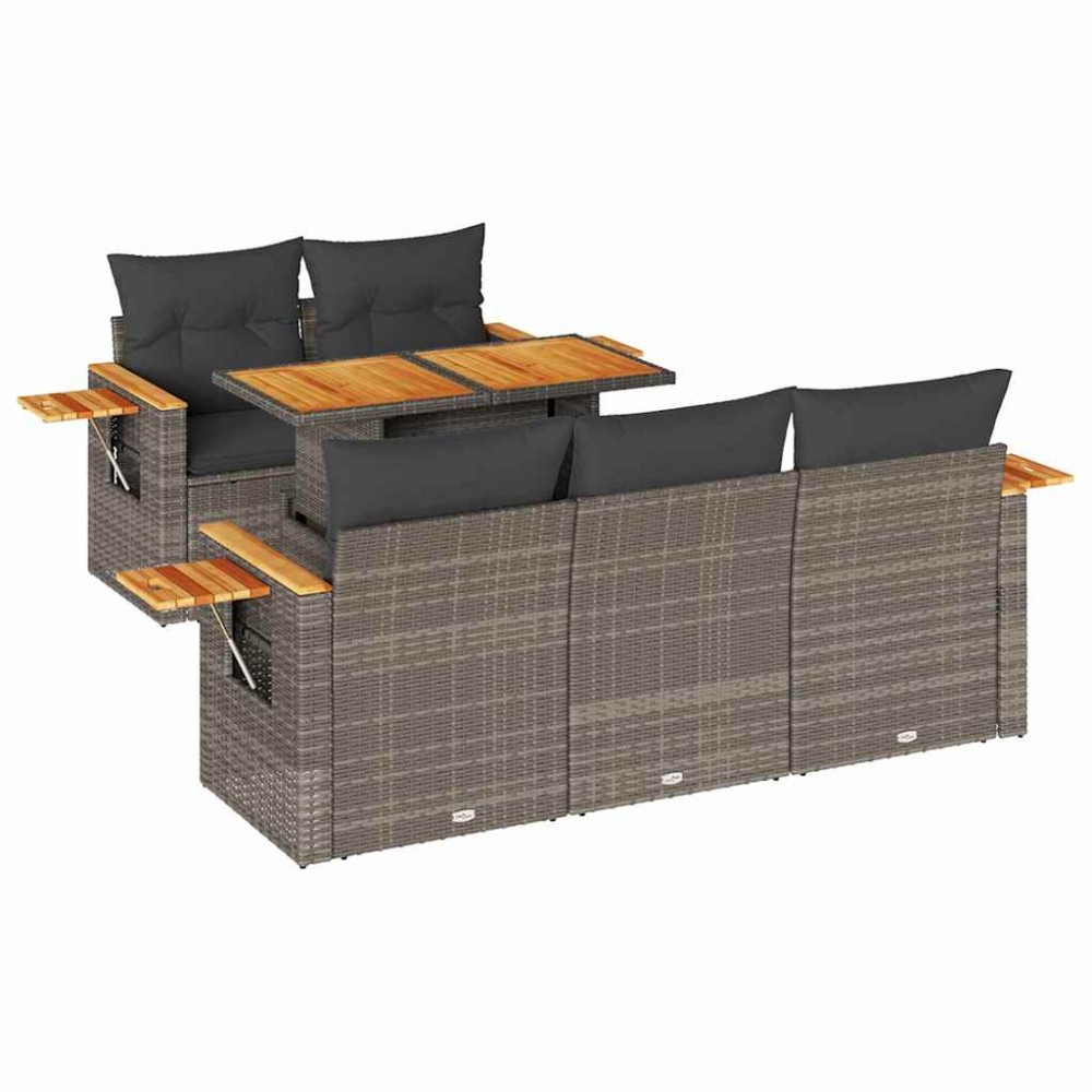 vidaXL Set mobilier grădină cu perne 6 piese gri poliratan/lemn acacia