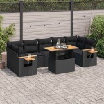vidaXL Set mobilier grădină perne 8 piese negru, poliratan/lemn acacia vidaXL Set mobilier grădină perne 8 piese negru, poliratan/lemn acacia