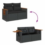 vidaXL Set mobilier grădină perne 8 piese negru, poliratan/lemn acacia vidaXL Set mobilier grădină perne 8 piese negru, poliratan/lemn acacia
