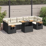 vidaXL Set mobilier grădină perne 8 piese negru, poliratan/lemn acacia vidaXL Set mobilier grădină perne 8 piese negru, poliratan/lemn acacia