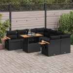 vidaXL Set mobilier grădină perne 9 piese negru poliratan/lemn acacia vidaXL Set mobilier grădină perne 9 piese negru poliratan/lemn acacia