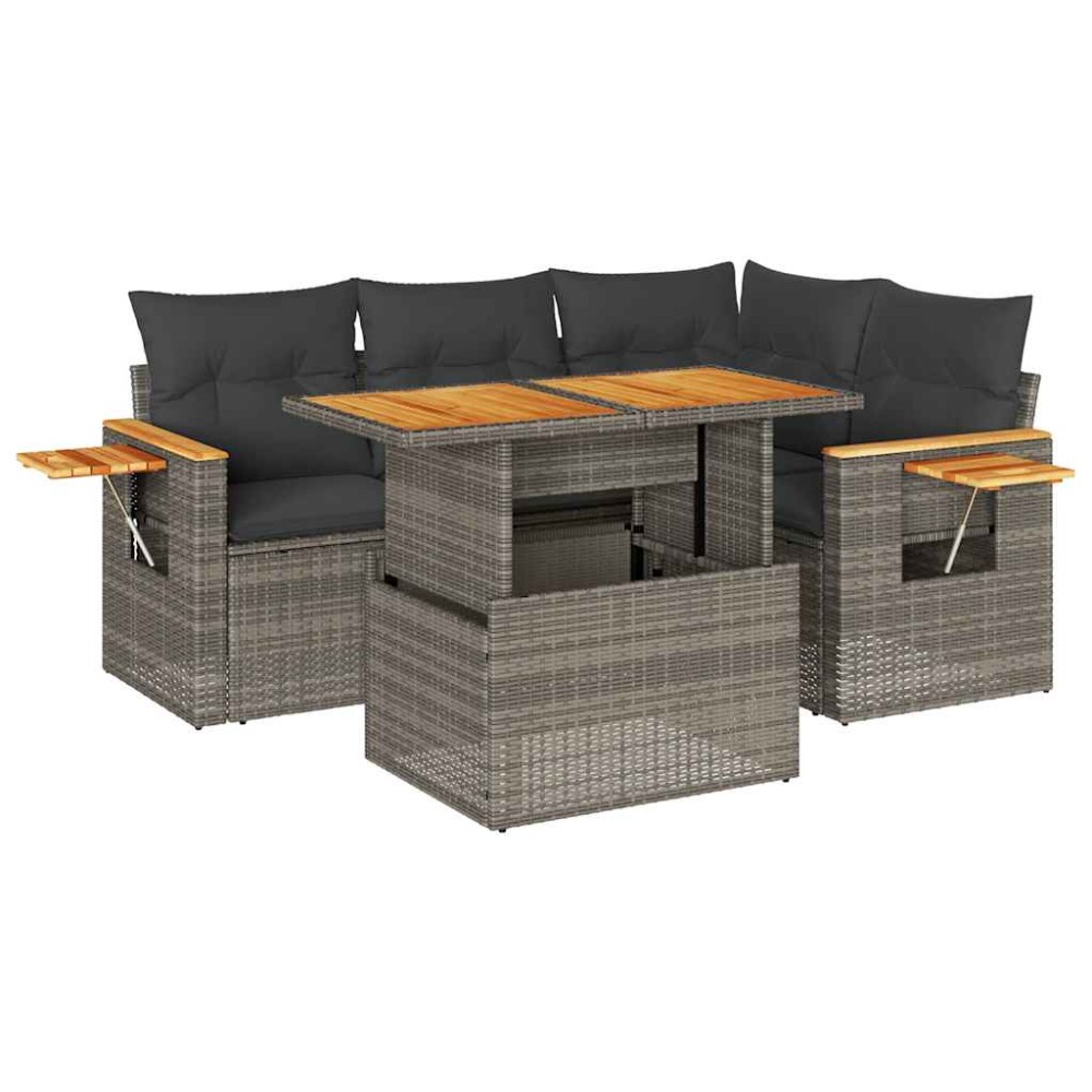 vidaXL Set canapea de grădină cu perne, 5 piese, poliratan/lemn acacia