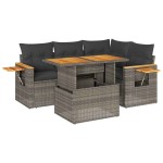vidaXL Set canapea de grădină cu perne, 5 piese, poliratan/lemn acacia vidaXL Set canapea de grădină cu perne, 5 piese, poliratan/lemn acacia