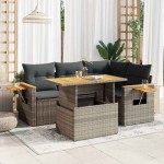 vidaXL Set canapea de grădină cu perne, 5 piese, poliratan/lemn acacia vidaXL Set canapea de grădină cu perne, 5 piese, poliratan/lemn acacia