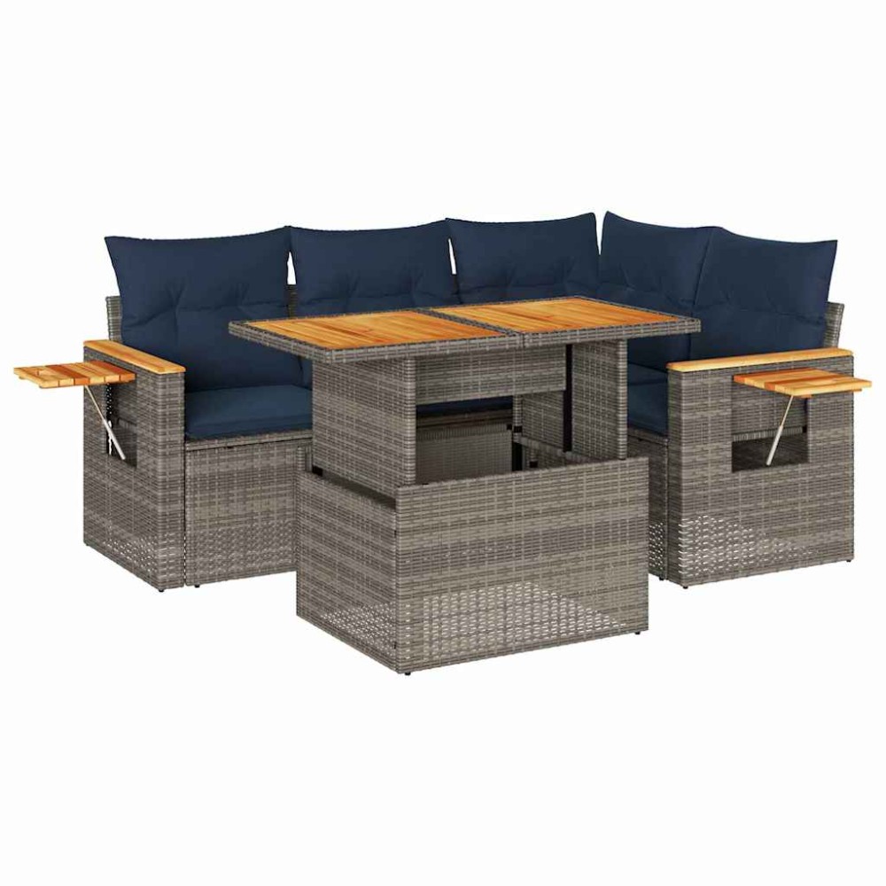 vidaXL Set canapea de grădină cu perne, 5 piese, poliratan/lemn acacia