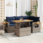 vidaXL Set canapea de grădină cu perne, 5 piese, poliratan/lemn acacia vidaXL Set canapea de grădină cu perne, 5 piese, poliratan/lemn acacia