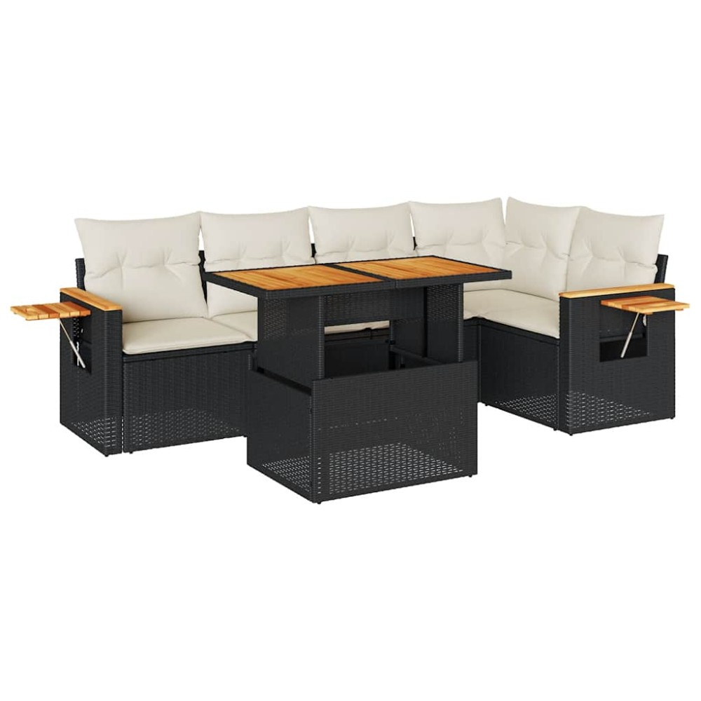 vidaXL Set mobilier grădină perne 6 piese negru poliratan/lemn acacia