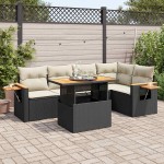 vidaXL Set mobilier grădină perne 6 piese negru poliratan/lemn acacia vidaXL Set mobilier grădină perne 6 piese negru poliratan/lemn acacia